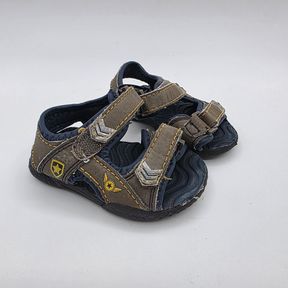 Teeny Toes Toddler Boys Sandals Brown Navy Blue Military Star Size 3W‎ Sporty